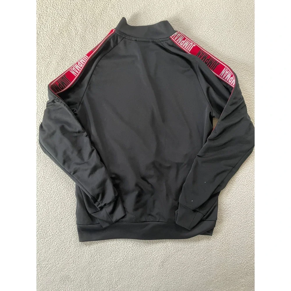 Jordan Boys Large Track Jacket Black Red Jumpman Tape Logo Full Zip Bomber